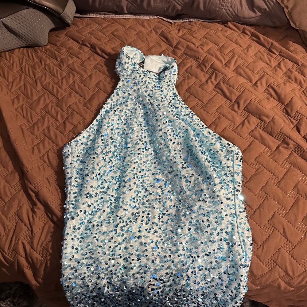 Fashion Nova Strapless Sequin Dress - Light Blue